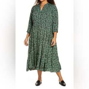 NWT Madewell Fleur Field Tiered midi Dress Pale floral black Evergreen Medium